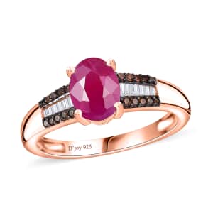 Premium Royal Ruby, Red and White Diamond 1.75 ctw Bridge Ring in 18K Vermeil Rose Gold Over Sterling Silver (Size 7.0)