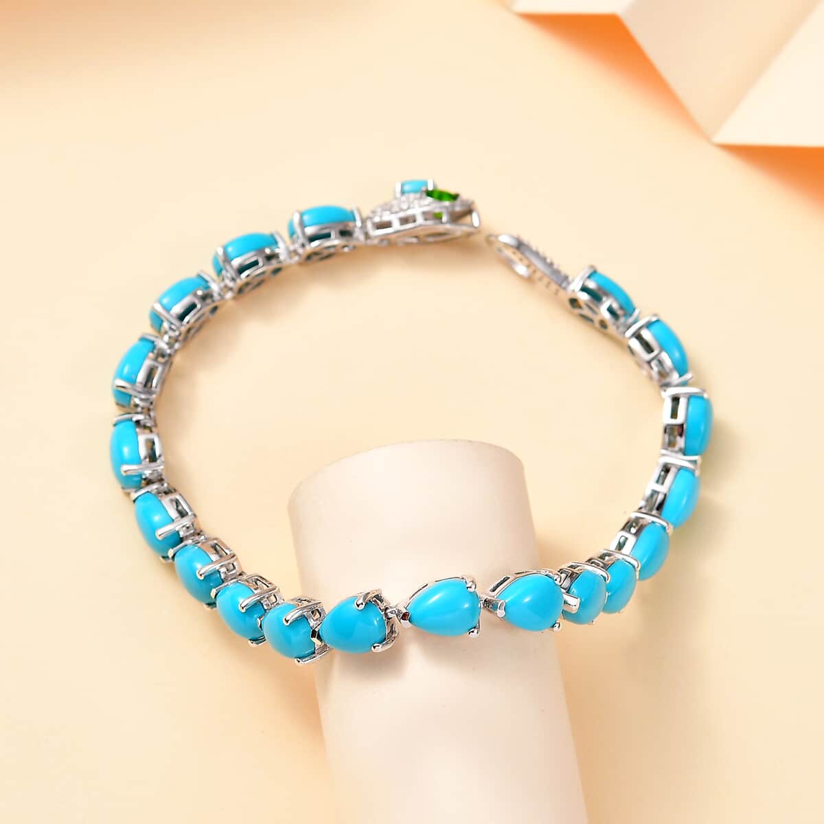 Sleeping Beauty Turquoise and Multi Gemstone 20.10 ctw Python Bracelet in Rhodium Over Sterling Silver (7.25 In) image number 1