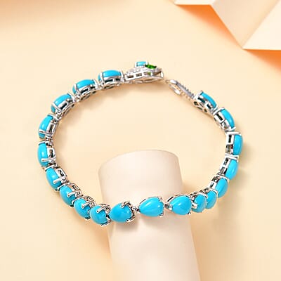 Sleeping Beauty Turquoise and Multi Gemstone 20.10 ctw Python Bracelet in Rhodium Over Sterling Silver (7.25 In)