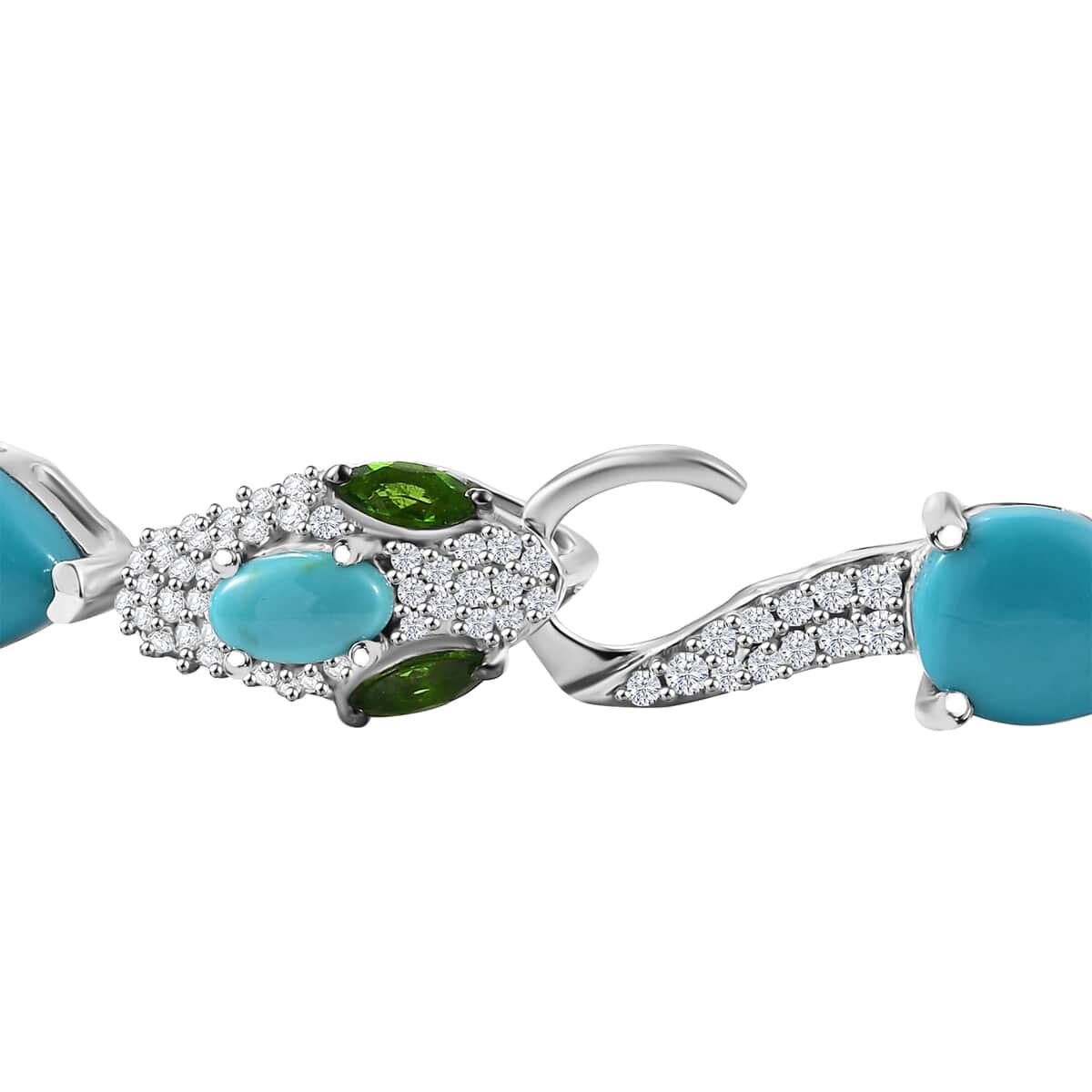 Sleeping Beauty Turquoise and Multi Gemstone 20.10 ctw Python Bracelet in Rhodium Over Sterling Silver (7.25 In) image number 3