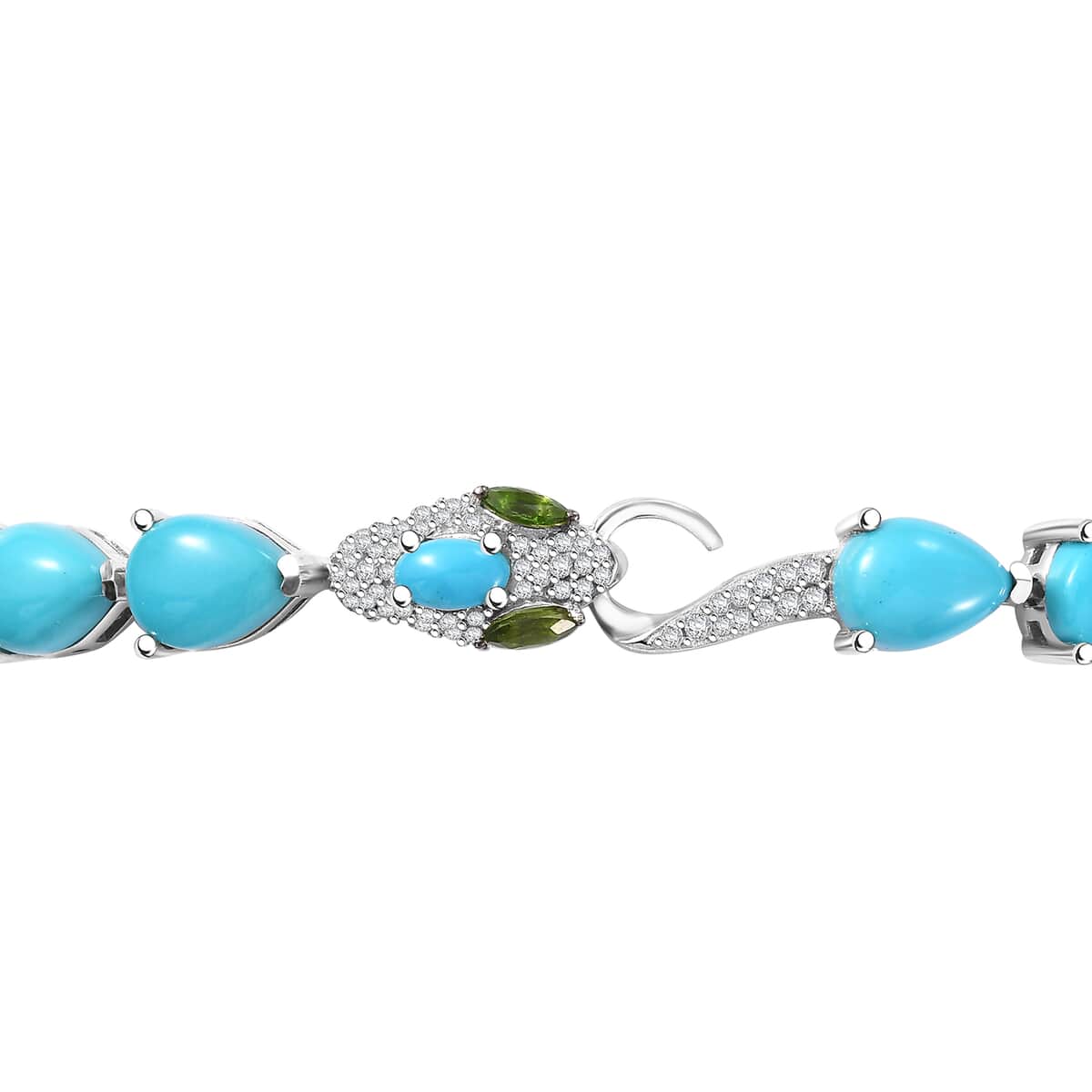 Sleeping Beauty Turquoise and Multi Gemstone 17.10 ctw Python Bracelet in Rhodium Over Sterling Silver (6.50 In) image number 3