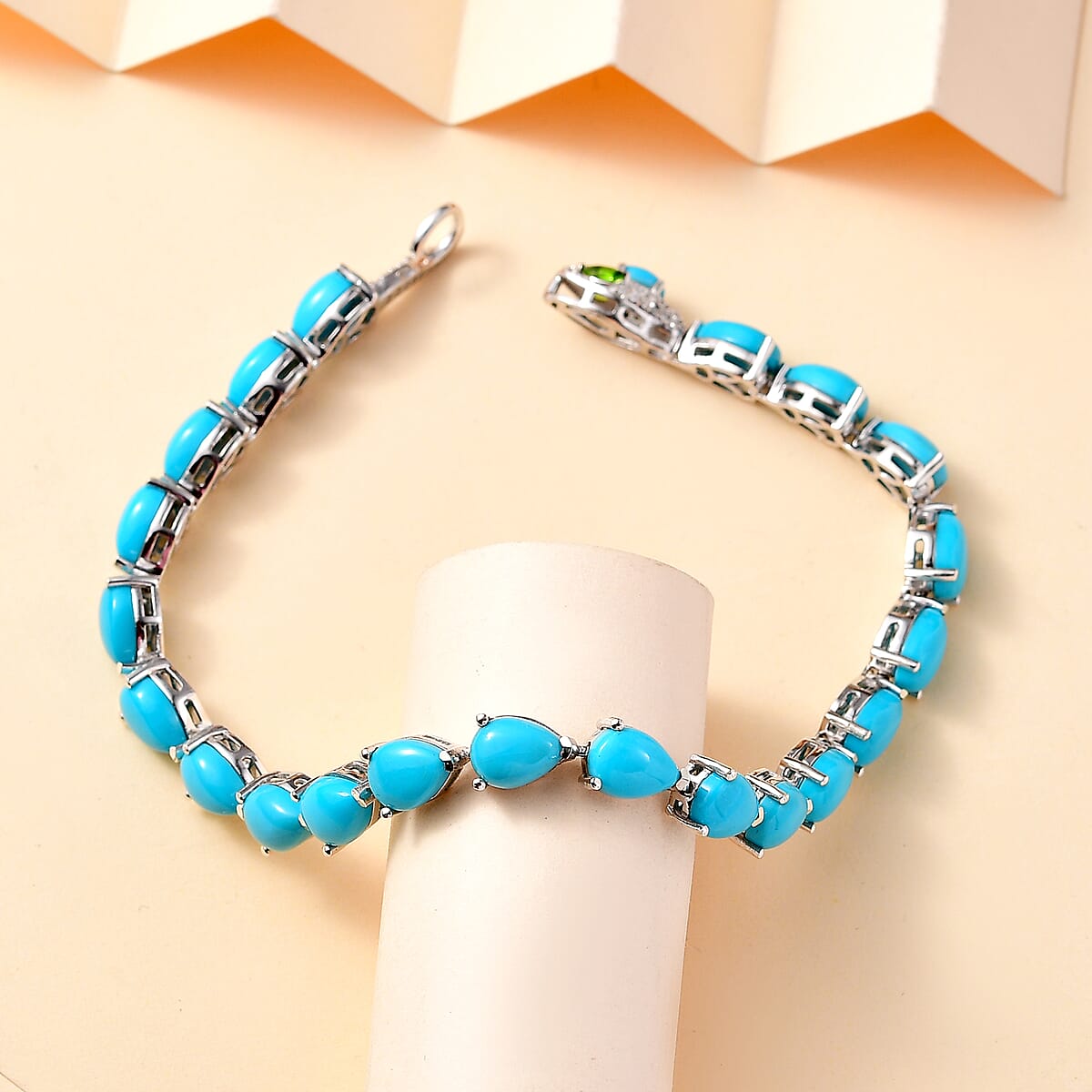 Sleeping Beauty Turquoise and Multi Gemstone 22.10 ctw Python Bracelet in Rhodium Over Sterling Silver (8.00 In) image number 1