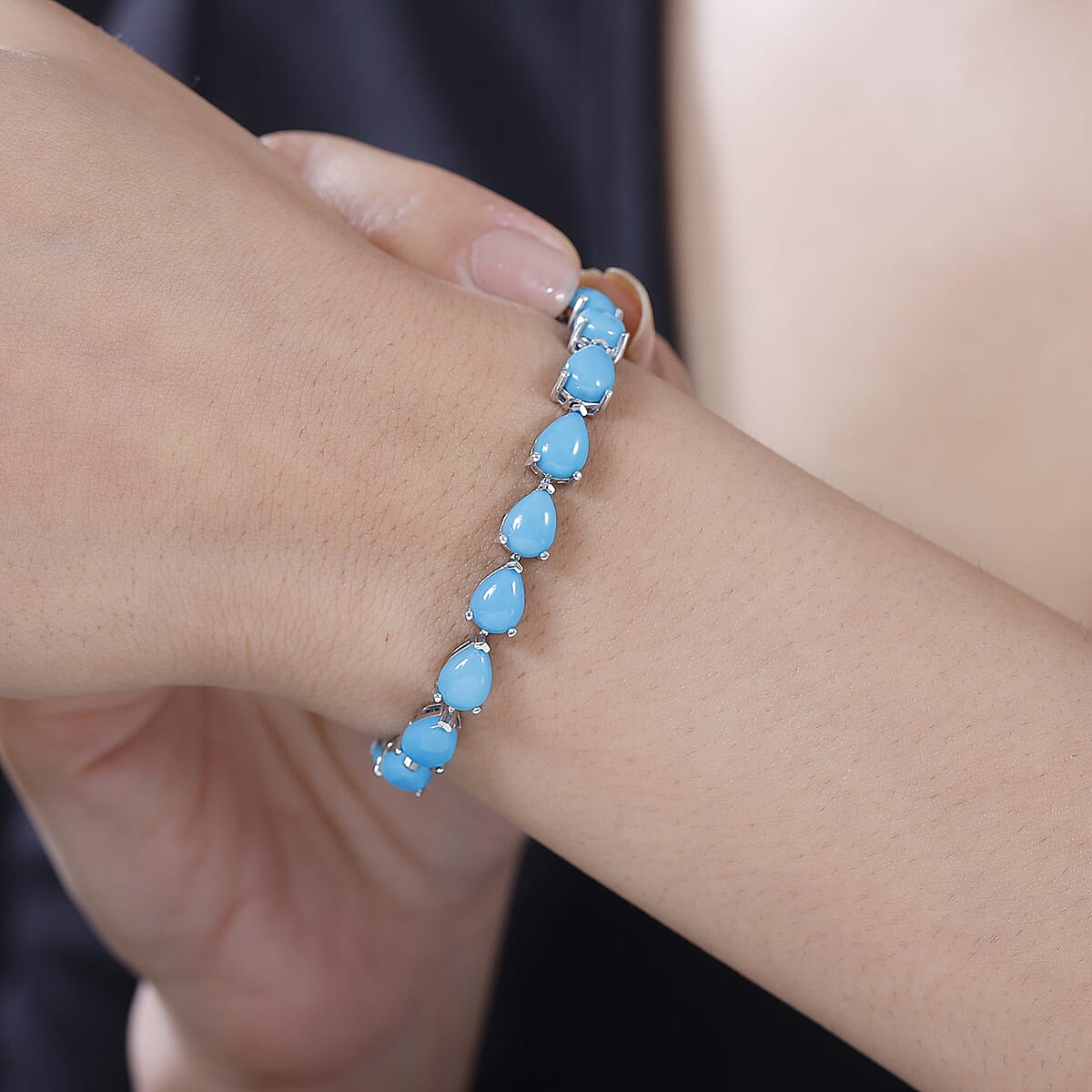 Sleeping Beauty Turquoise and Multi Gemstone 22.10 ctw Python Bracelet in Rhodium Over Sterling Silver (8.00 In) image number 2