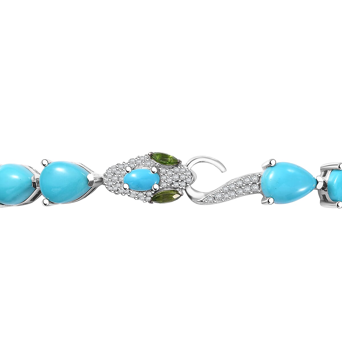 Sleeping Beauty Turquoise and Multi Gemstone 22.10 ctw Python Bracelet in Rhodium Over Sterling Silver (8.00 In) image number 3