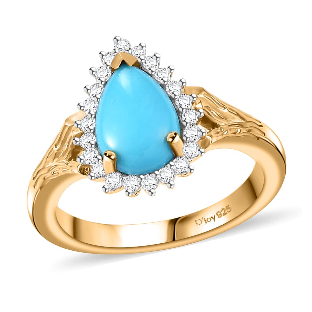 Premium Sleeping Beauty Turquoise, White Zircon Ring in 18K Vermeil YG Over Sterling Silver (Size 10.0) 1.35 ctw image number 0