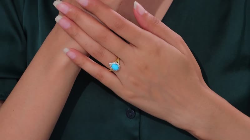 Premium Sleeping Beauty Turquoise, White Zircon Ring in 18K Vermeil YG Over Sterling Silver (Size 10.0) 1.35 ctw