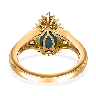 Sleeping Beauty Turquoise and White Zircon 1.35 ctw Wood Texture Halo Ring in 18K Vermeil Yellow Gold Over Sterling Silver (Size 10.0)