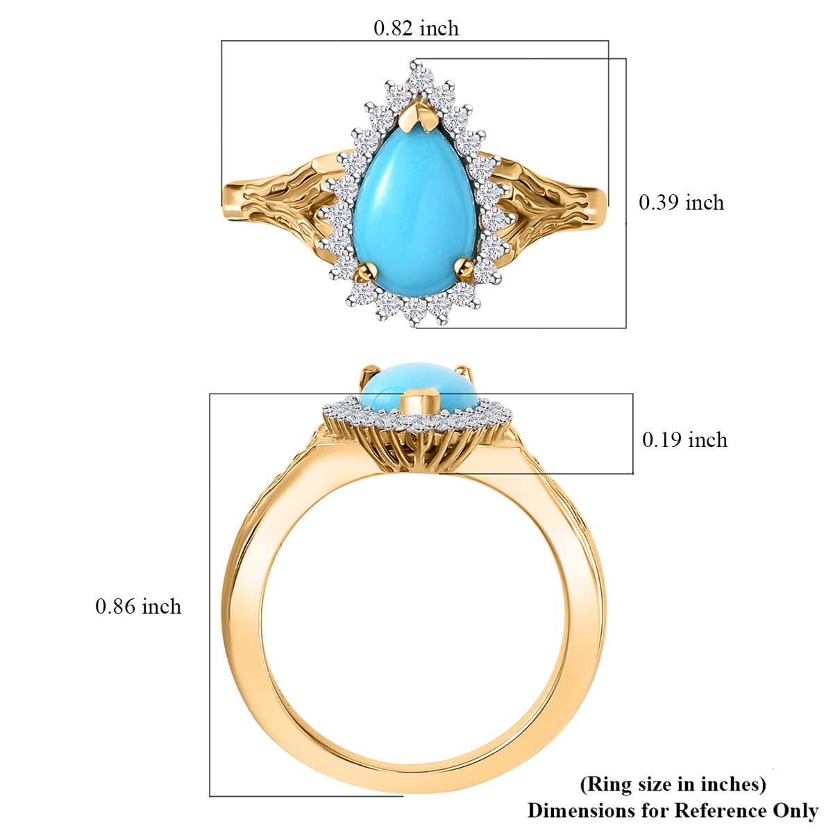 Premium Sleeping Beauty Turquoise, White Zircon Ring in 18K Vermeil YG Over Sterling Silver (Size 10.0) 1.35 ctw image number 5