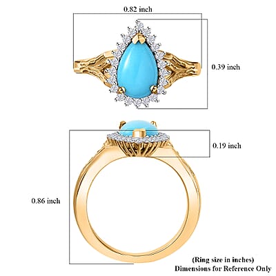 Sleeping Beauty Turquoise and White Zircon 1.35 ctw Wood Texture Halo Ring in 18K Vermeil Yellow Gold Over Sterling Silver (Size 10.0)