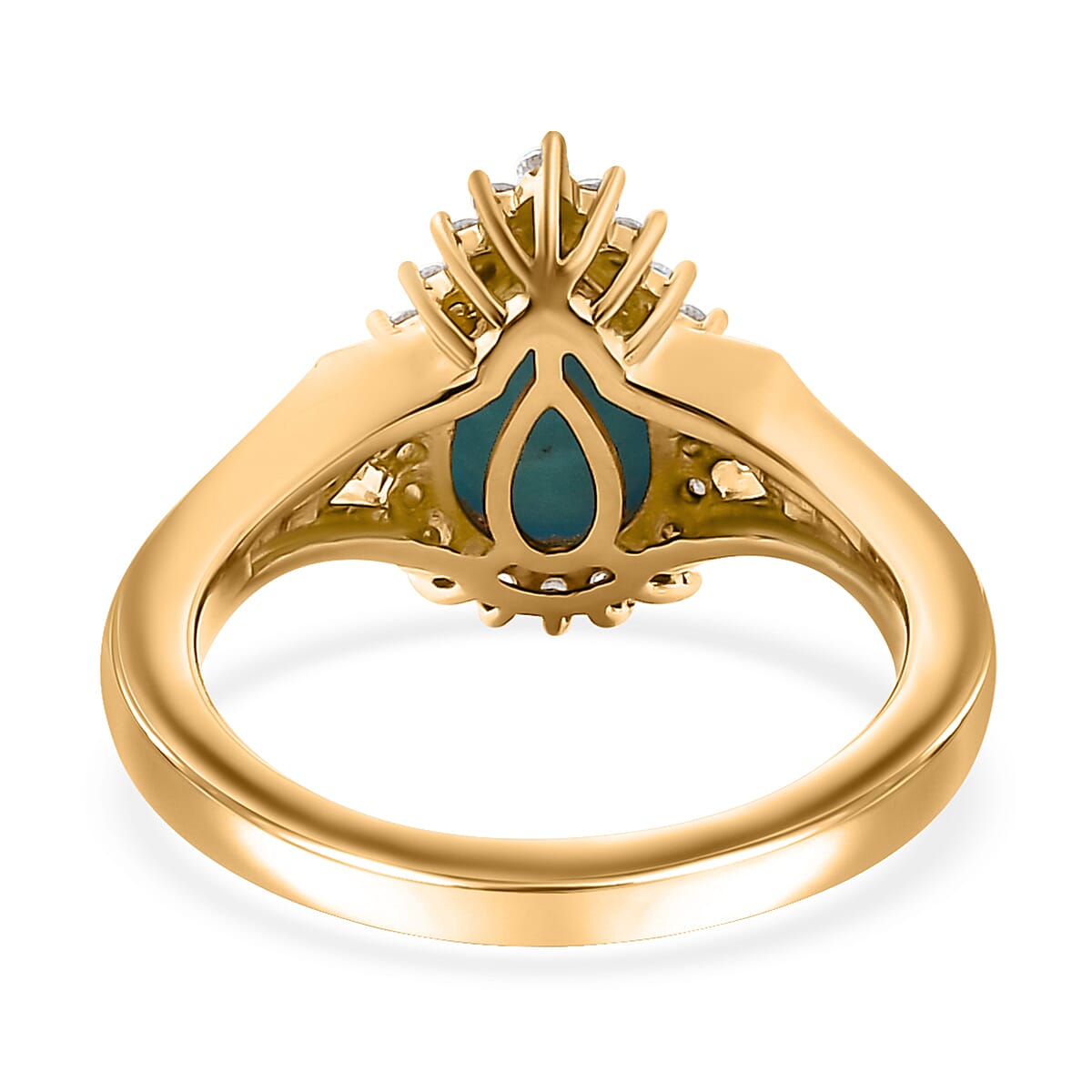 Sleeping Beauty Turquoise and White Zircon 1.35 ctw Wood Texture Halo Ring in 18K Vermeil Yellow Gold Over Sterling Silver (Size 8.0) image number 4