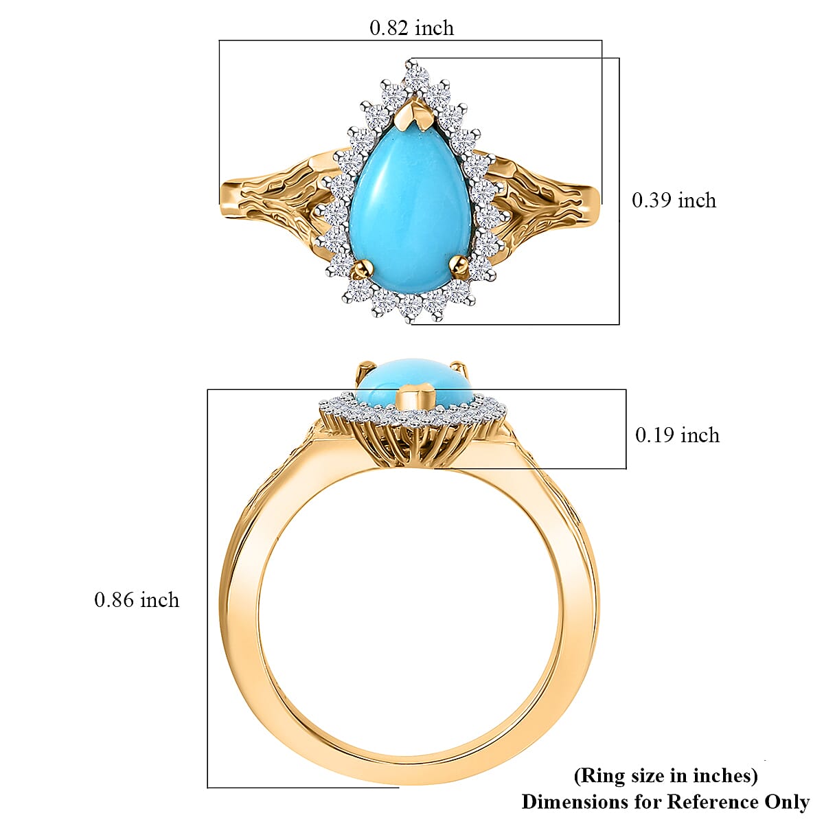 Sleeping Beauty Turquoise and White Zircon 1.35 ctw Wood Texture Halo Ring in 18K Vermeil Yellow Gold Over Sterling Silver (Size 8.0) image number 5