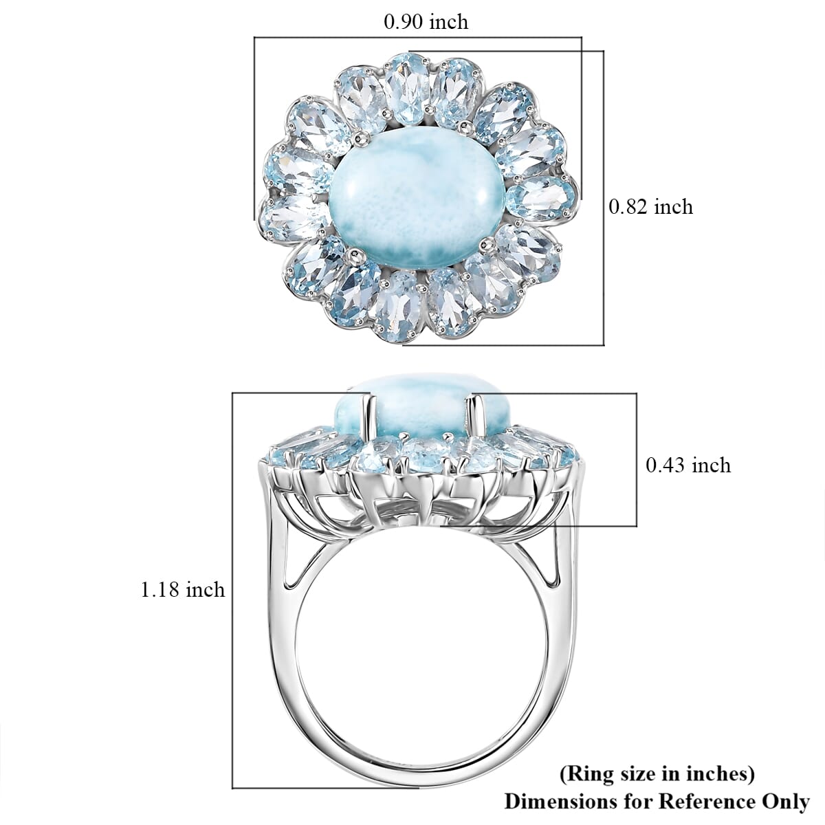 Premium Larimar and Sky Blue Topaz 9.70 ctw Blooming Flower Ring in Rhodium Over Sterling Silver (Size 7.0) image number 5