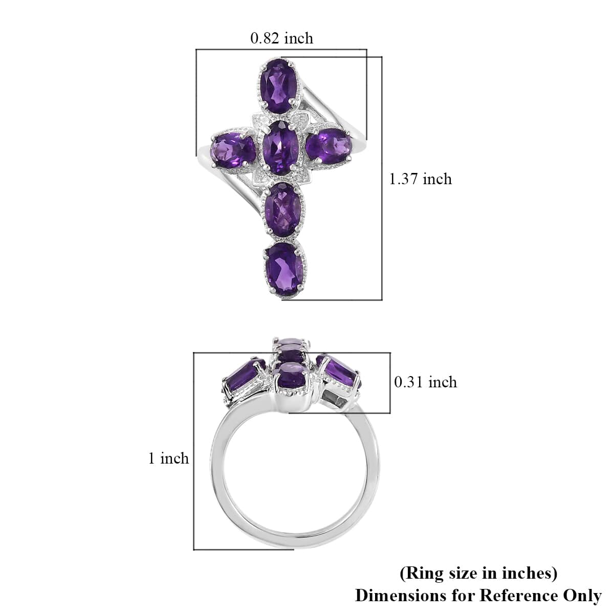 Karis African Amethyst Ring in Platinum Bond (Size 6.0) 2.50 ctw image number 5