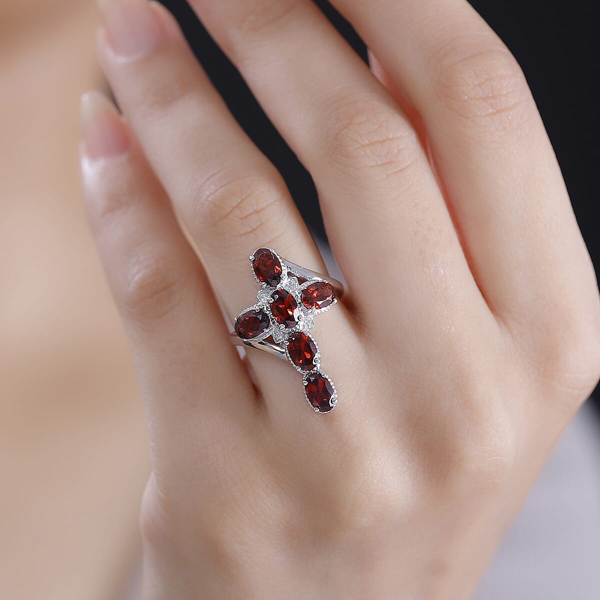 EverTrue Mozambique Garnet 3.50 ctw Ring in Platinum Bond (Size 5.0) image number 2