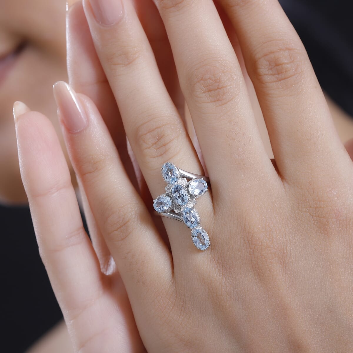 EverTrue Sky Blue Topaz 3.00 ctw Ring in Platinum Bond (Size 9.0) image number 2