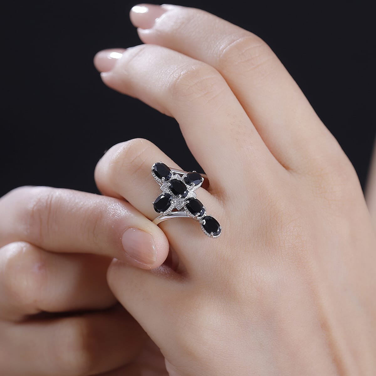 EverTrue Thai Black Spinel 4.10 ctw Ring in Platinum Bond (Size 8.0) image number 2