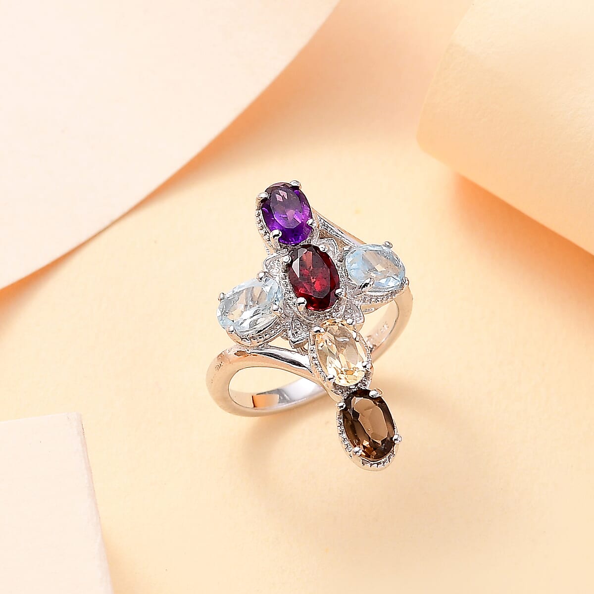 EverTrue Multi Gemstone 3.15 ctw Ring in Platinum Bond (Size 8.0) image number 1