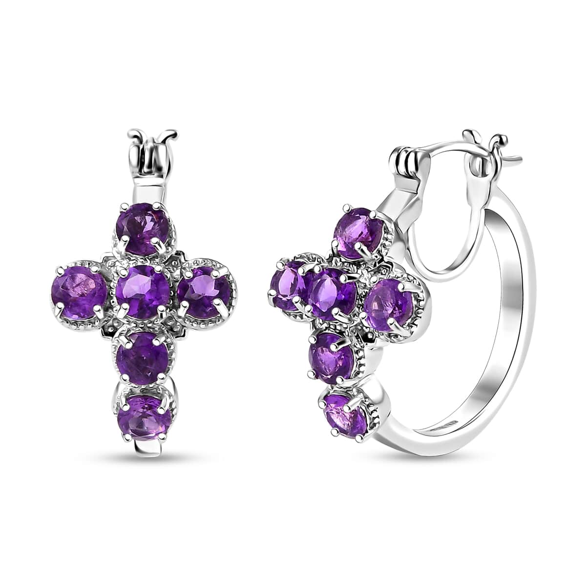 Karis African Amethyst Cross Earrings in Platinum Bond 2.70 ctw image number 0