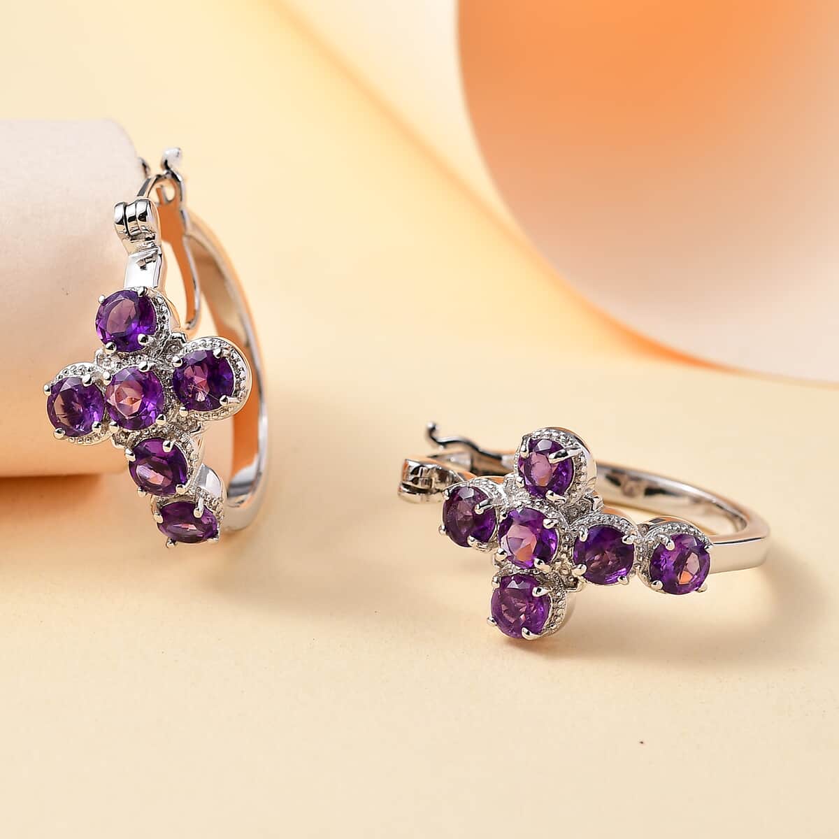 Karis African Amethyst Cross Earrings in Platinum Bond 2.70 ctw image number 1