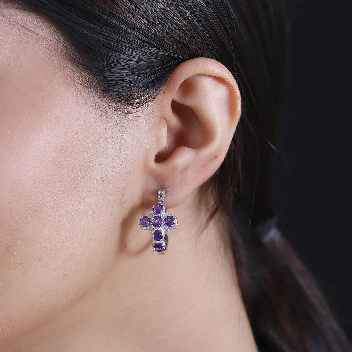 Karis African Amethyst Cross Earrings in Platinum Bond 2.70 ctw image number 2