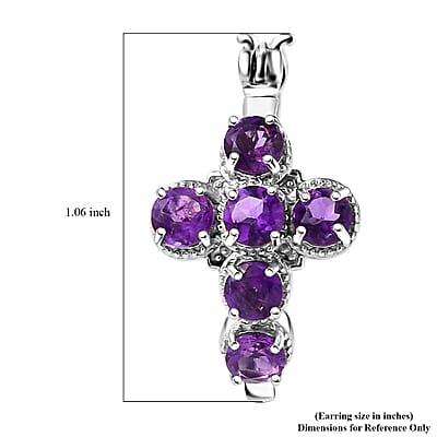 EverTrue African Amethyst 2.70 ctw Cross Earrings in Platinum Bond