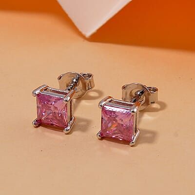 Lotus Pink Moissanite 1.70 ctw Solitaire Stud Earrings in Rhodium Over Sterling Silver