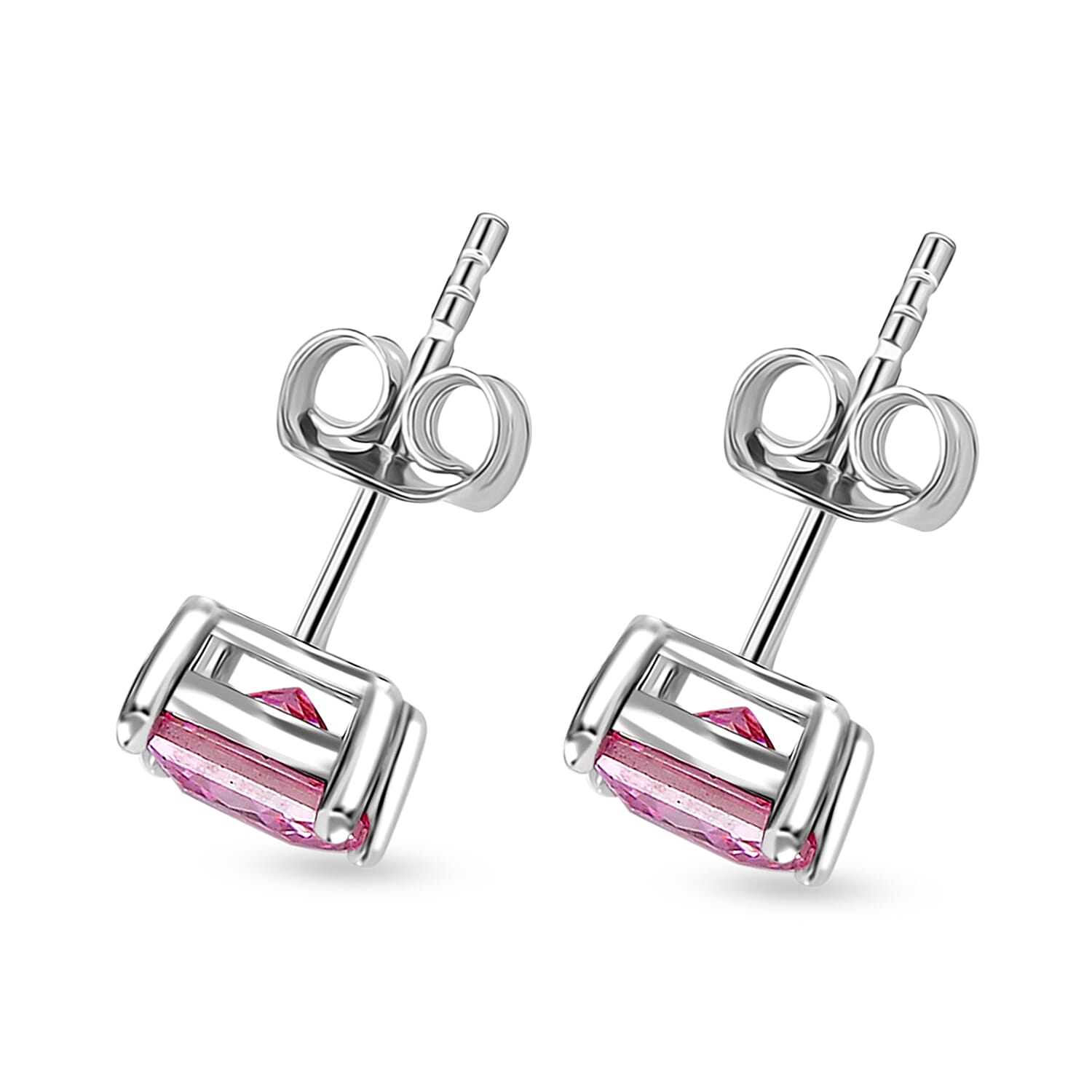 Lotus Pink Moissanite 1.70 ctw Solitaire Stud Earrings in Rhodium Over Sterling Silver