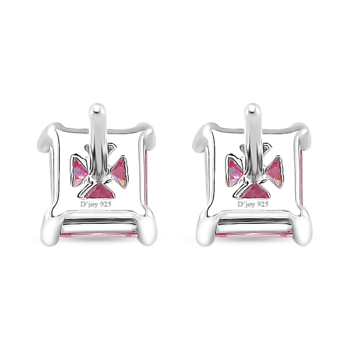 Lotus Pink Moissanite 1.70 ctw Solitaire Stud Earrings in Rhodium Over Sterling Silver image number 4