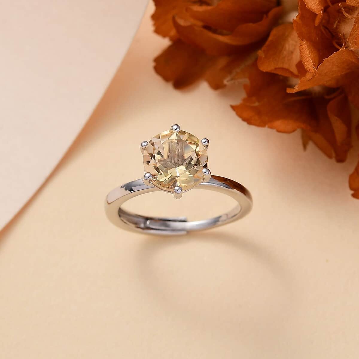 Karis Brazilian Citrine Adjustable Solitaire Ring in Platinum Bond (Size 11.0) 1.80 ctw image number 1