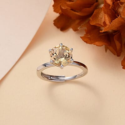 Karis Brazilian Citrine 1.80 ctw Adjustable Solitaire Ring in Platinum Bond (Size 11.0)