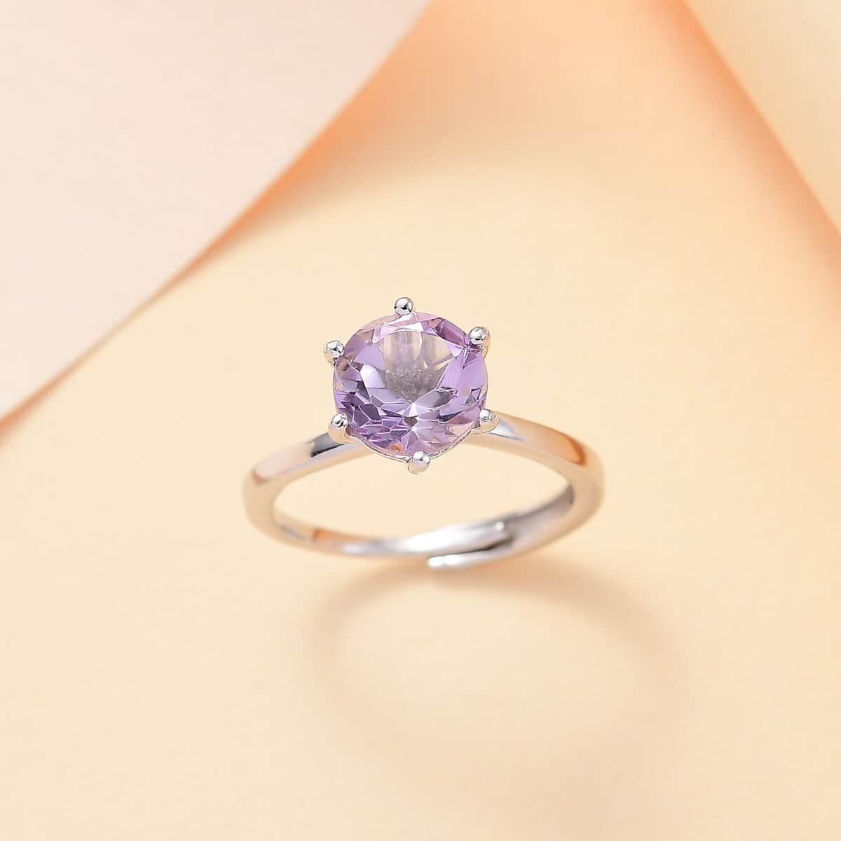 Karis Rose De France Amethyst 1.75 ctw Adjustable Solitaire Ring in Platinum Bond (Size 8.0) image number 1