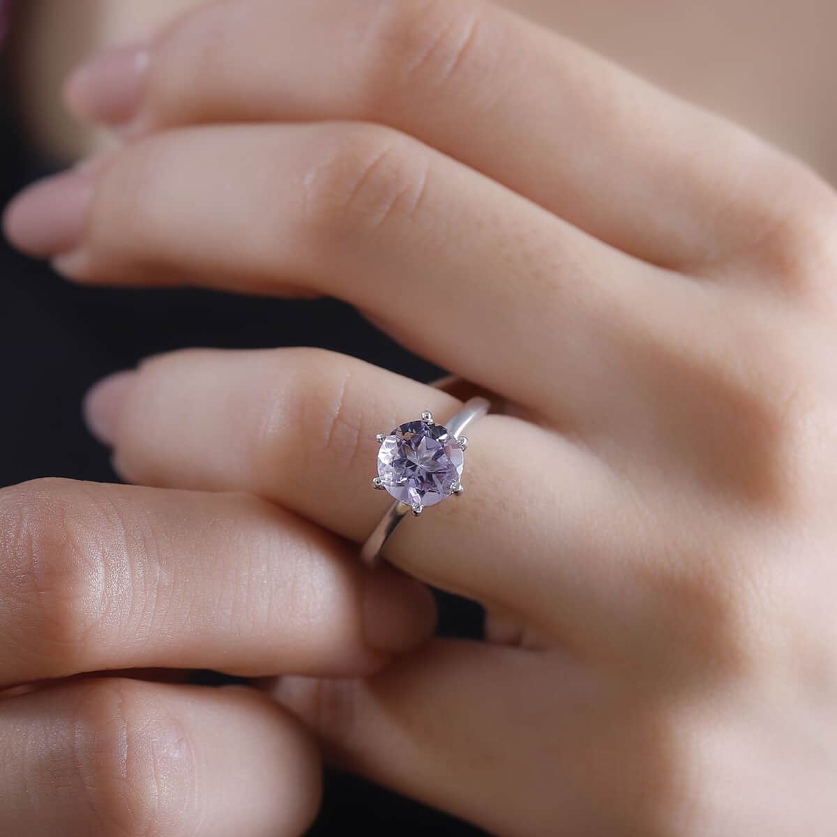 Karis Rose De France Amethyst 1.75 ctw Adjustable Solitaire Ring in Platinum Bond (Size 8.0) image number 2