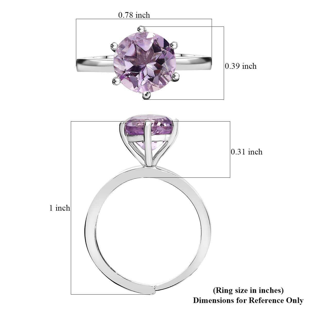 Karis Rose De France Amethyst 1.75 ctw Adjustable Solitaire Ring in Platinum Bond (Size 8.0) image number 5