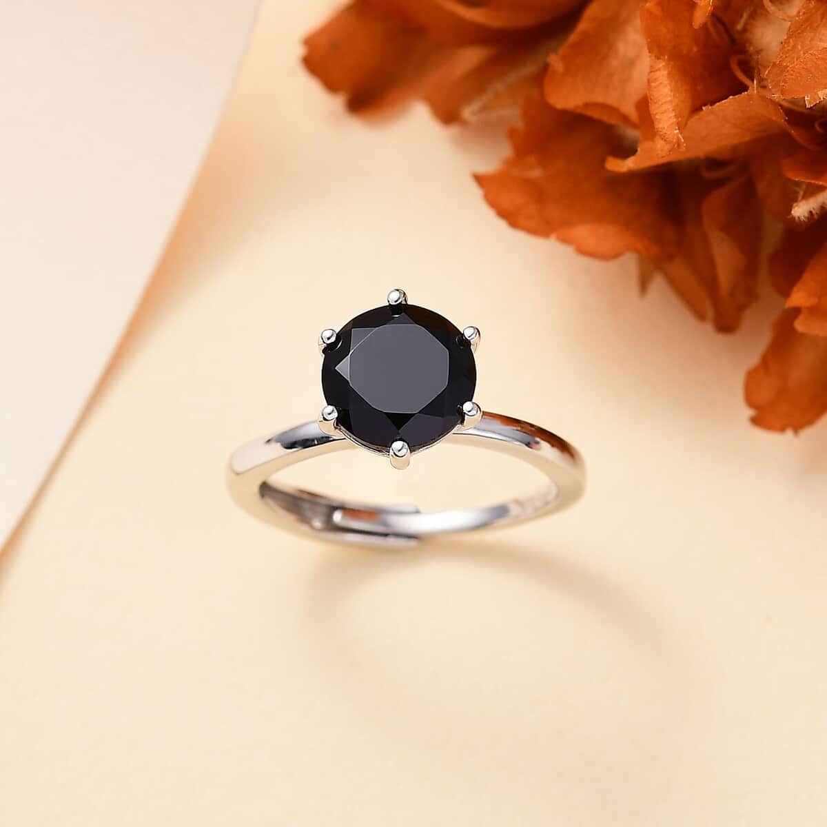 Karis Thai Black Spinel 2.25 ctw Adjustable Solitaire Ring in Platinum Bond (Size 8.0) image number 1