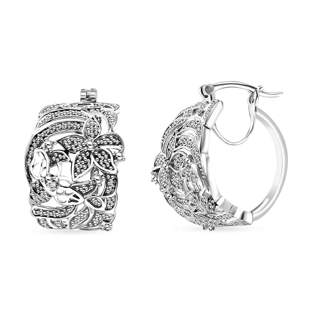 Karis White Diamond Accent Hoop Earrings in Platinum Bond image number 0