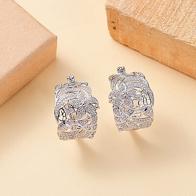 Karis Diamond Accent Floral Hoop Earrings in Platinum Bond