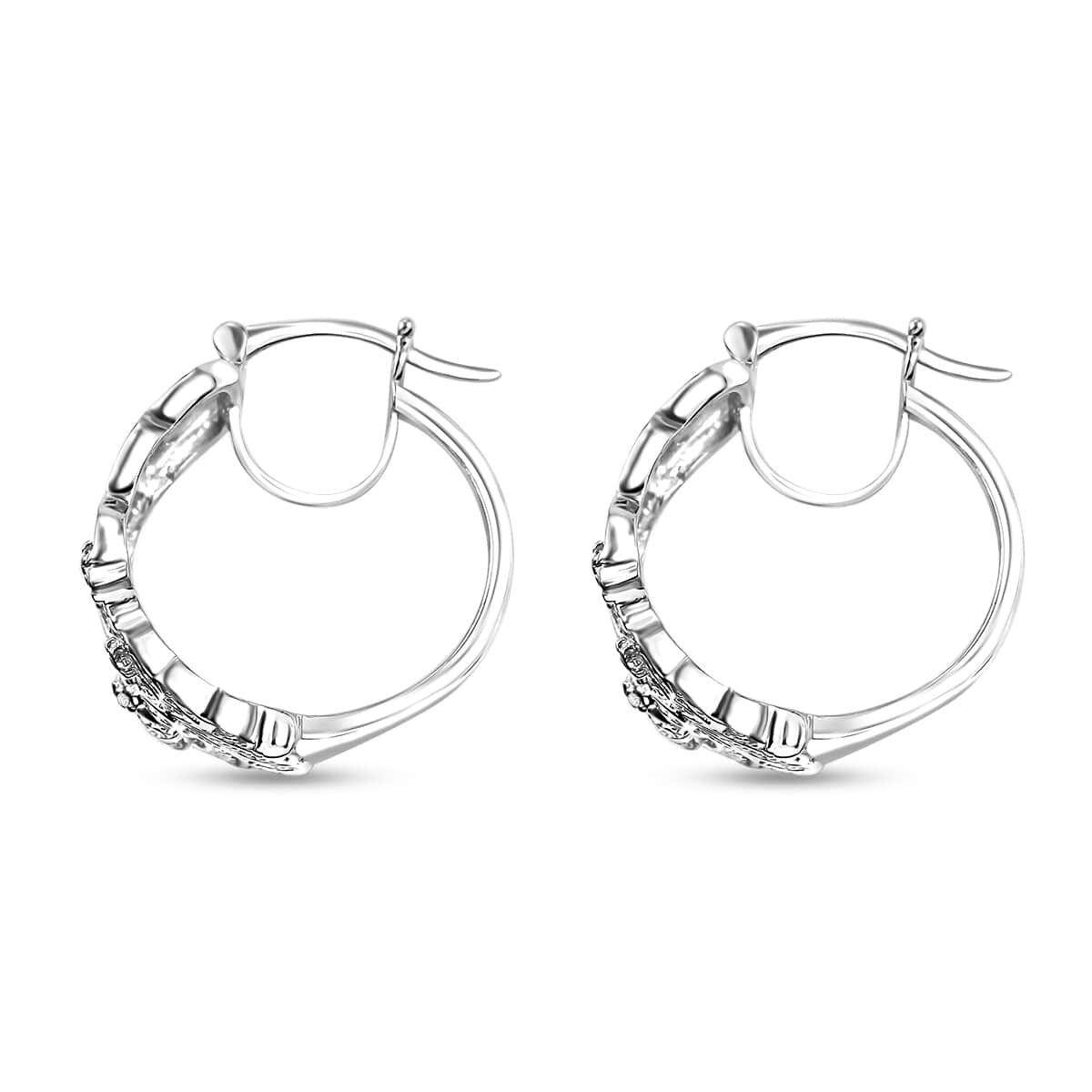 Karis White Diamond Accent Hoop Earrings in Platinum Bond image number 3