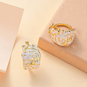 Karis Diamond Accent Floral Hoop Earrings in 18K YG Plated