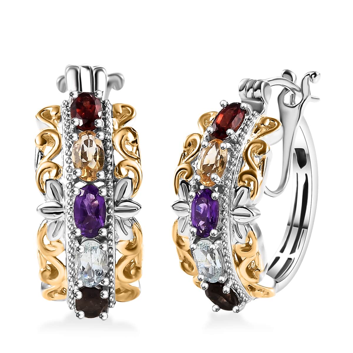 Karis Multi Gemstone Hoop Earrings in 18K YG Plated and Platinum Bond 2.50 ctw image number 0