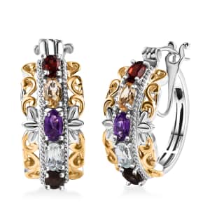 Karis Multi Gemstone 2.50 ctw Hoop Earrings in 18K Yellow Gold Plated and Platinum Bond