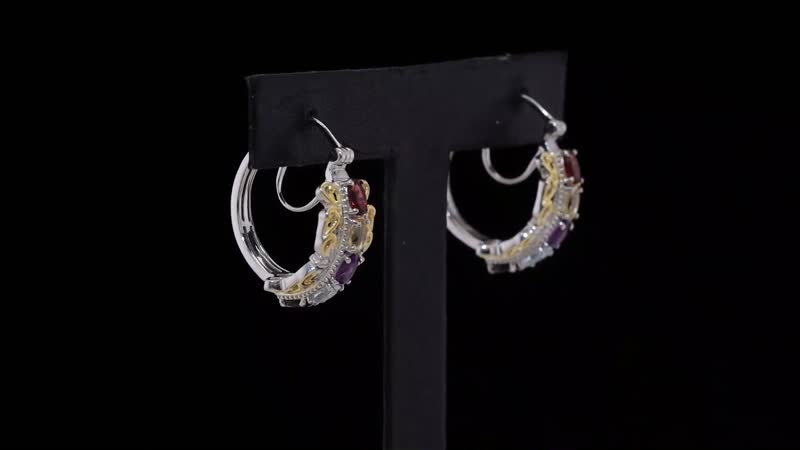 Karis Multi Gemstone Hoop Earrings in 18K YG Plated and Platinum Bond 2.50 ctw