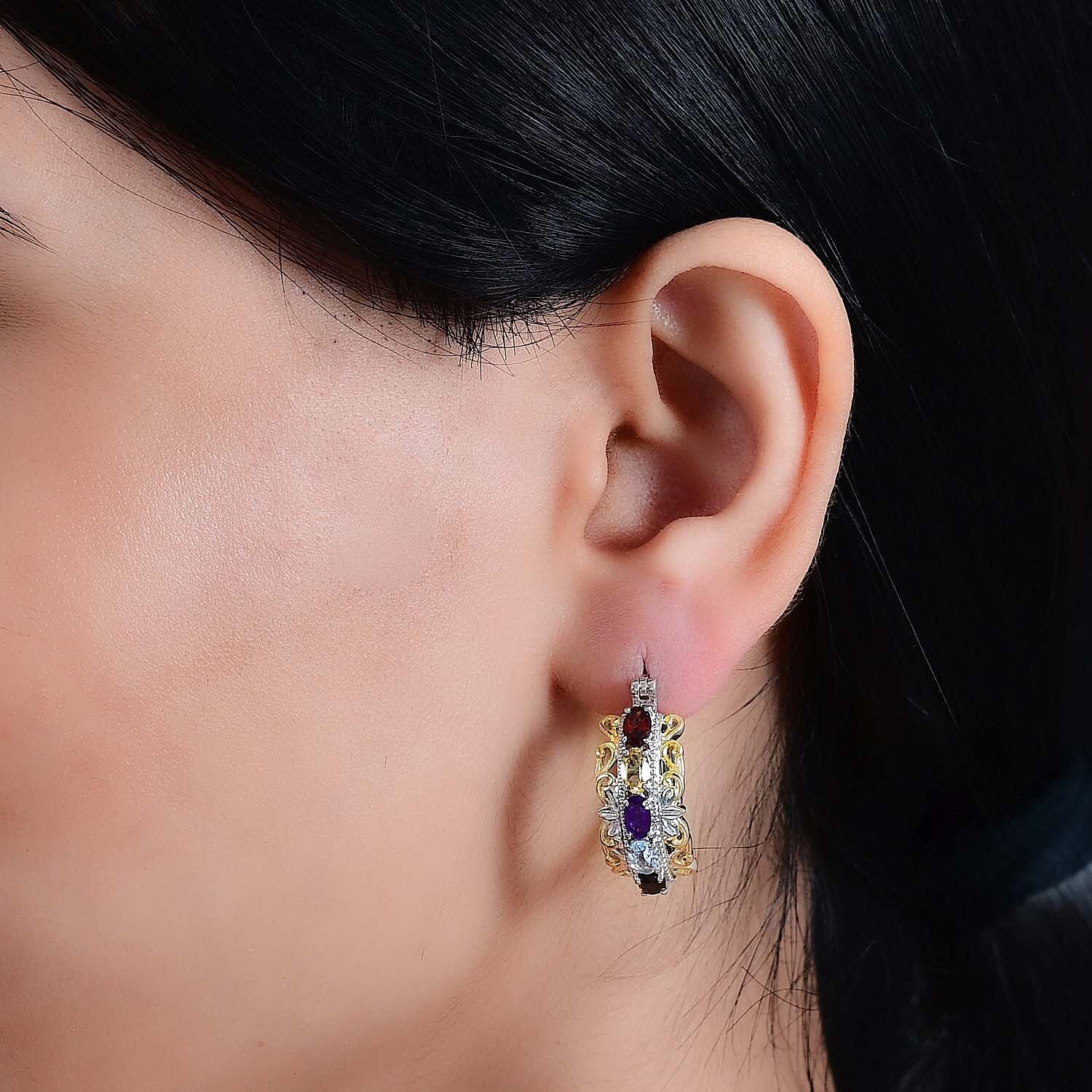 EverTrue Multi Gemstone 2.25 ctw Hoop Earrings in 18K Yellow Gold Plated and Platinum Bond