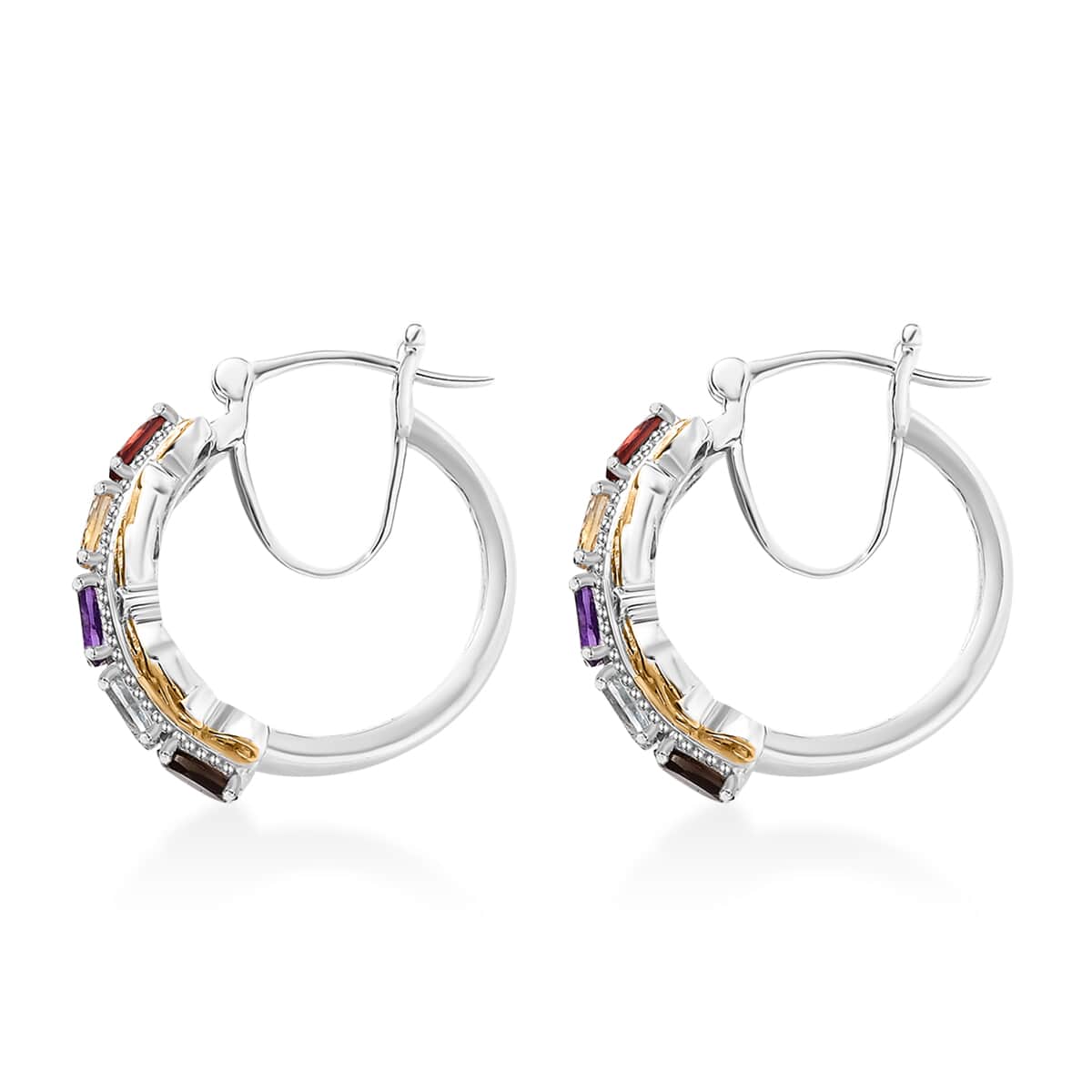 Karis Multi Gemstone Hoop Earrings in 18K YG Plated and Platinum Bond 2.50 ctw image number 3