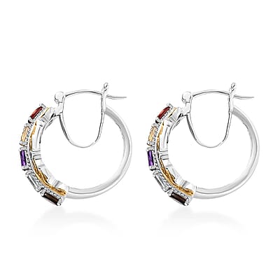 EverTrue Multi Gemstone 2.25 ctw Hoop Earrings in 18K Yellow Gold Plated and Platinum Bond