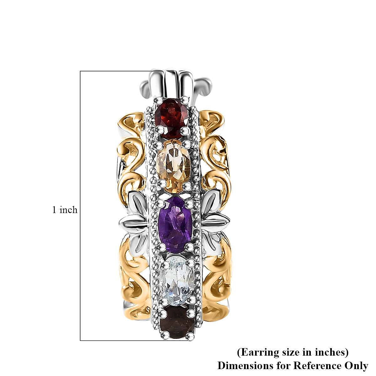 EverTrue Multi Gemstone 2.25 ctw Hoop Earrings in 18K Yellow Gold Plated and Platinum Bond