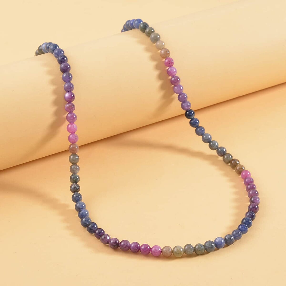 Multi Sapphire 169.20 ctw Beaded Necklace in Rhodium Over Sterling Silver 20 Inches image number 1
