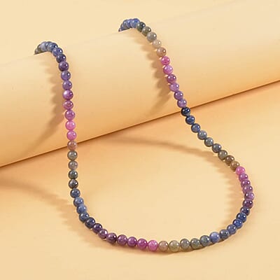 Multi Sapphire 169.20 ctw Beaded Necklace in Rhodium Over Sterling Silver 20 Inches