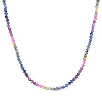 Multi Sapphire 169.20 ctw Beaded Necklace in Rhodium Over Sterling Silver 20 Inches