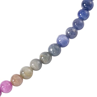 Multi Sapphire 169.20 ctw Beaded Necklace in Rhodium Over Sterling Silver 20 Inches