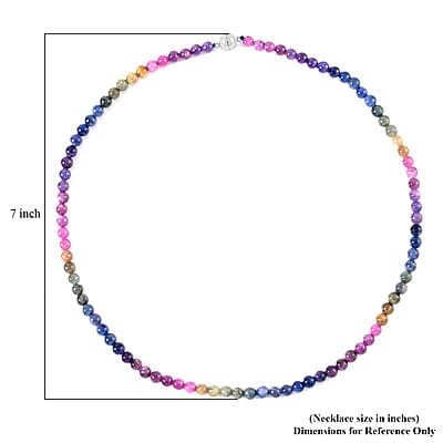 Multi Sapphire 169.20 ctw Beaded Necklace in Rhodium Over Sterling Silver 20 Inches